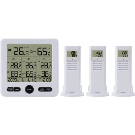 Drahtlose digitale Wetterstation mit 3 Außensensoren, Alarm- und Kalibrierungsfunktionen – Weiß/Schwarz (1/5)