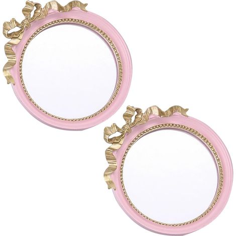 Ensemble 2 miroirs de maquillage, compacts avec nœud papillon en résine, 12 x 11 cm, rose