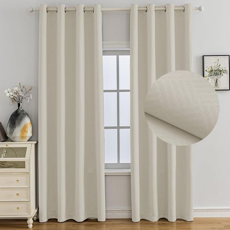 Set of 2 Blackout Curtain, 117 x 137 cm, Thermal Insulated Curtain, Anti-Cold and Heat with Eyelets, Light Insulation, Anti-UV, Decoration for Home, Bedroom, Living Room, Interiors, Beige (1/5)