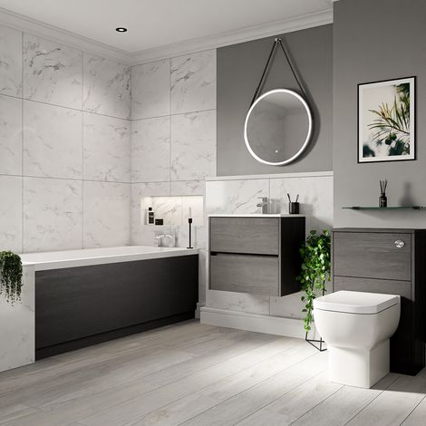 Ashby 1700mm x 700mm Slim Edge Straight Single Ended Bathroom Suite including Graphite Grey Furniture Set with Minimalist Basin (1/5)