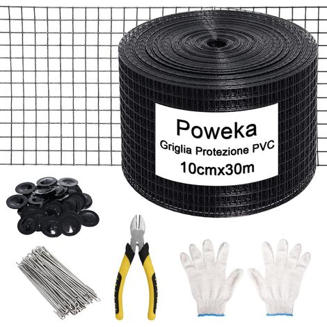Kit de Clôture de Protection pour Panneaux Solaires 10cmx30 m, 70 Fixations Grillagé Anti-Pigeons en PVC pour Panneaux Solaires Contre,70 Fixations en Acier Inoxydable Unité (1/5)