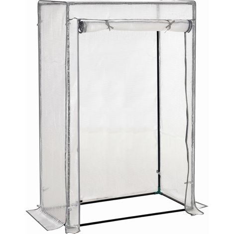 GagaSerre de jardin, serre de balcon, bâche renforcée PE, châssis en acier, porte zippée enroulable, 100 x 50 x 150 cm blanc (1/5)