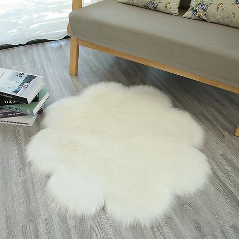 Tapis douillet en imitation peau de mouton synthétique - Coussin de chaise et tapis de canapé en fausse fourrure douce (Blanc, 90 x 90 cm)