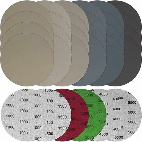 Disque Abrasif - 125 mm - Usage Humide Et Sec - Grains 1000 1500 2000 3000 4000 5000 - Fixation Velcro - Lot De 30