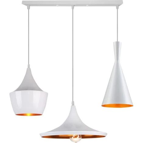 Retro Lampe Suspension Industrielle Blanc Plafonnier Luminaire Vintage en Métal pour Salon Chambre (1/4)