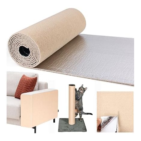 Cat Scratching Mat, 200 x 40 cm, Khaki, Self-Adhesive Scratching Mat for Cats, Trimmable, DIY Protective Sofa Claw for Protecting Sofas, Furniture, Door Wall (1/5)