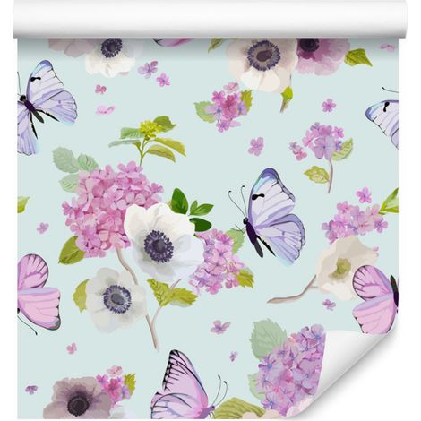 Papel pintado de mariposas, flores y plantas para salón y dormitorio, 50x1000 cm. (1/5)