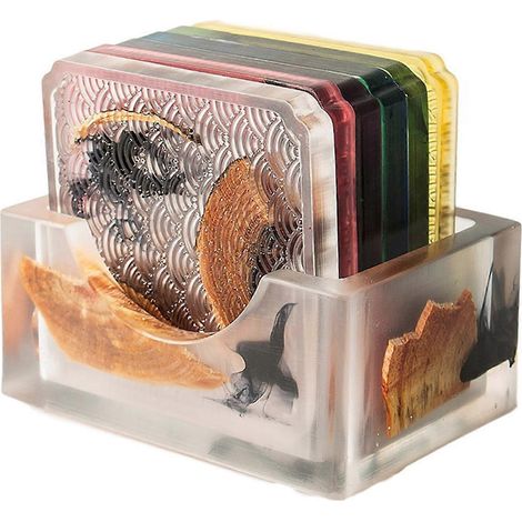6-teiliges Set Untersetzer aus Kiefernharz, hitzebeständig, ideal als Platzsets, natürliche Getränkeuntersetzer für Tee- und Kaffeetassen, inklusive Aufbewahrungsbox
