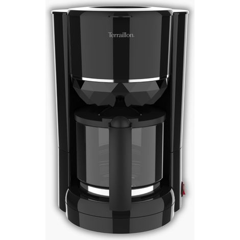 Cafetière filtre Electrique, Verseuse verre, 980W, Capacité 1,25L, Maintien au chaud, Indicateur de niveau d'eau, Fonction anti-goutte, Base reliefée effet Diamant, Noir (1/5)