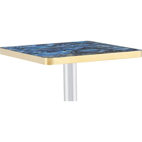 Mesa de comedor cuadrada 60x60 cm azul efecto mármol con estructura metálica HOMVRA (1/5)