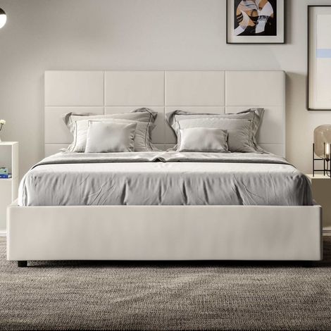 Letto matrimoniale con contenitore MIKA in similpelle Bianco (1/5)