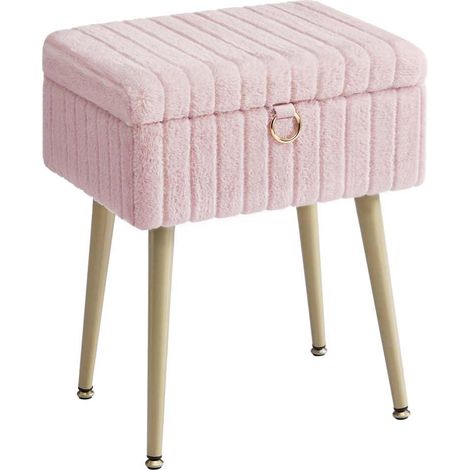Tabouret de coiffeuse avec rangement ergonomique 30 x 40 x 50 cm ambiance cosy en velours rose bonbon (1/2)