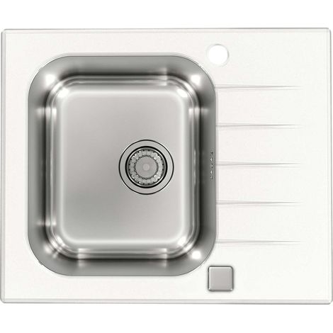 Alveus Altone - Lavello 60x50 cm, con comando dello scarico, vetro bianco/acciaio inox 1130525