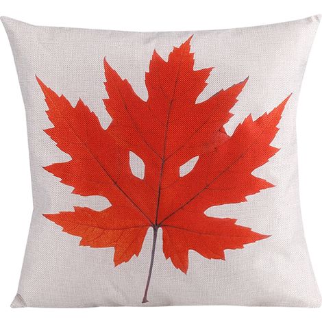 Taie D Oreiller En Lin Et Coton Motif Feuilles D Erable Rouge Pour Salon Chambre Voiture 45x45cm (1/5)