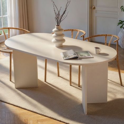 Mesa Fija Monterano, 6 Plazas, Forma Ovalada, Peso Soportado 70 kg, 180x89.5x75h cm Blanca (1/5)
