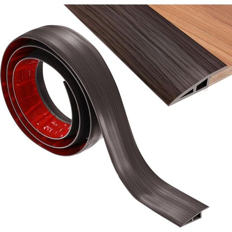 Profil De Transition Pour Sol, 6.56FT Profil De Porte En PVC Autoadhesif Adapte, Couvre Des Differences De Niveau De Sol Jusqu'a 3/5Inch(15mm) [Black Walnut] (1/5)