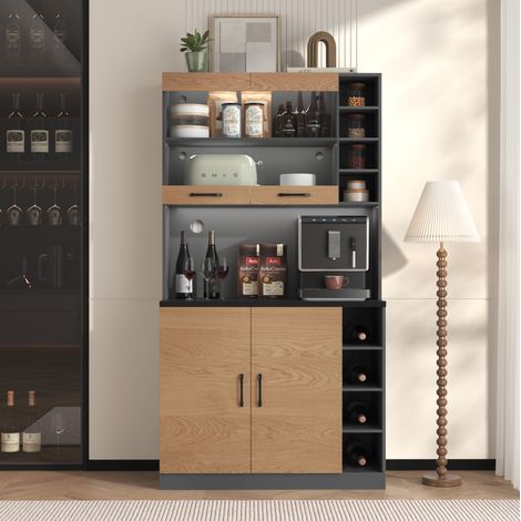 Küchenschrank 100x47x187 cm mit LED, verstellbarem Stauraum und Mikrowellennische HAVRYA (1/5)