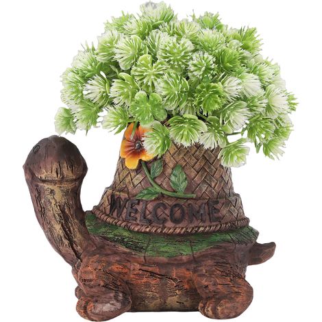Statue Tortue Solaire Résine Pot Fleur Luminaire LED Déco Jardin Extérieur Étanche Capteur Crépusculaire 12.5x16cm (1/5)