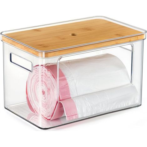 Distributeur De Sacs Poubelle - Support Vertical Avec Dessus En Bambou - Organisateur Sous Évier Et Dans Le Placard - Capacité 110 Sacs (1/5)