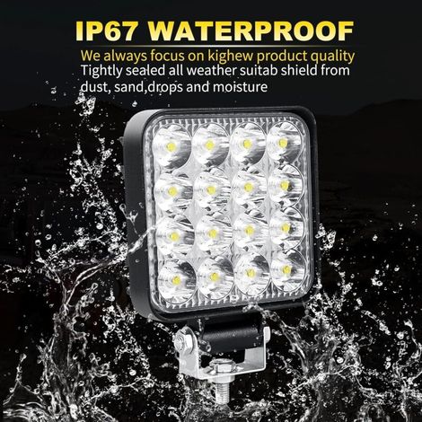 1 Pcs Carré phare de travail led, 3.3 pouces mini 48W 12V 24V lampe, projecteurs lumière feux de travail pour offroad Voiture camions SUV 4x4 tracteur, feu antibrouillard 6000K