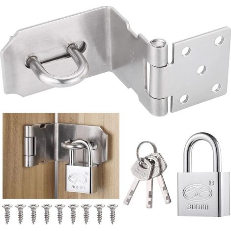 Cerrojo de acero inoxidable de 90° para candados de puertas y ventanas – Fácil instalación con tornillos – Resistente a la humedad y la corrosión (1/5)