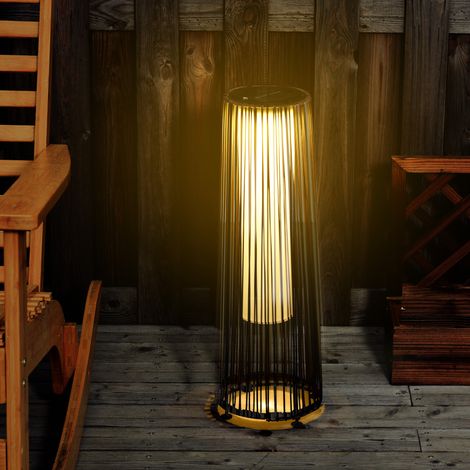 Outsunny Lampadaire LED de jardin style colonial, résine tressée filaire, Ø21.5x61cm, chocolat