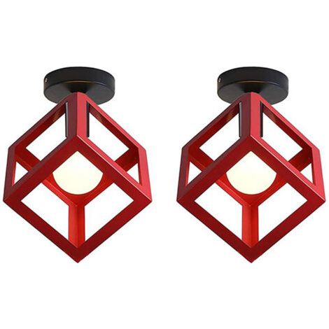 royaluxe- (2X)Lampe De Plafond En Forme De Cube Luminaire Plafonnier Moderne Plafonnier Rétro Vintage Rouge (1/5)