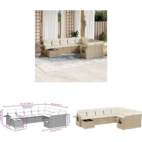 10-tlg. Garten-Sofagarnitur mit Kissen Beige Poly Rattan - Gartenmöbel - Sofas - Outdoor Möbel - Rattan Möbel - Lounge Set - Home & Living (1/3)