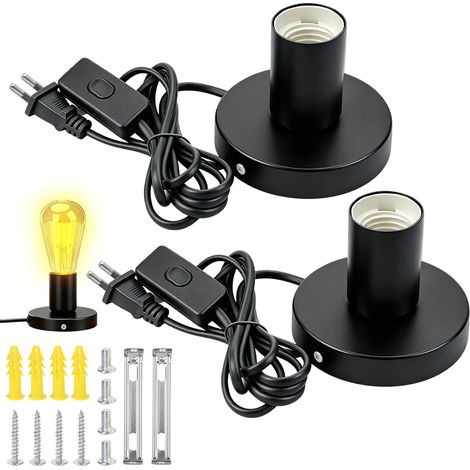 Lot de 2 douilles de lampe de bureau E27 avec interrupteur à câble, pied de lampe de table E27, douille avec fiche, câble d'alimentation de 1,8 m, pour chambre à coucher, salon (1/5)