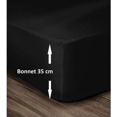 LOVELY HOME Drap Housse 100% Coton 140x190cm - Bonnet 35cm - Noir (1/2)