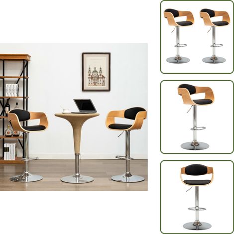 Sillas de bar - vidaXL Taburetes de cocina 2 uds madera curvada cuero sintético negro - Sillas de comedor