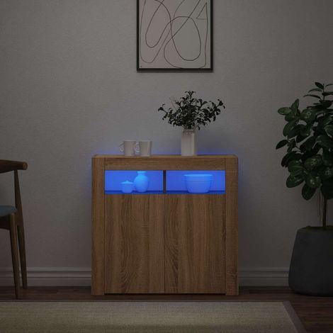 Aparador con luces LED roble Sonoma 80x35x75 cm (1/4)