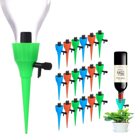 Dispositivi per l'irrigazione delle piante, 18 irrigatori automatici con supporto anti-ribaltamento e interruttore di controllo della valvola per piante da interno ed esterno. (1/5)