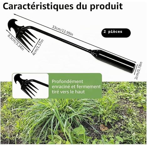 Acier Manganèse Forgé Désherbeur,Désherbage Jardin 4 Dents Outil Arrache Mauvaises Herbes,Manuel Outil de Râteau de Désherbage,Outil D' Extraction Désherbeur (1/2)