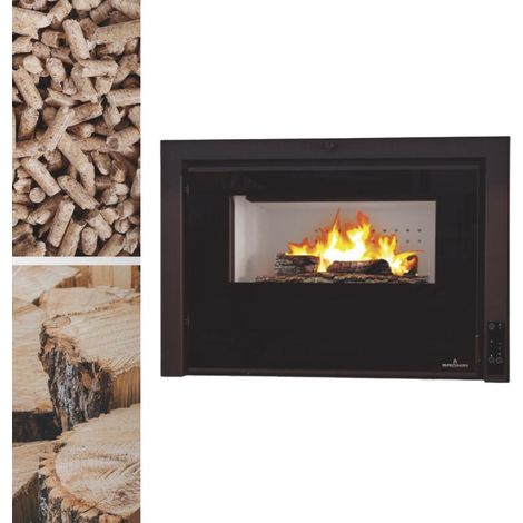 Bronpi – Insert cheminée mixte bois et granulés 9 kW – Foyer en vermiculite – Autonomie jusqu'à 10h – Pour volumes jusqu'à 275 m³ (1/5)