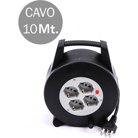 Carrete de cable alargador V-TAC con 4 tomas Schuko + protección térmica 16A 2P+T, color negro y enchufe 16A 2P+T, 10 m (1/2)