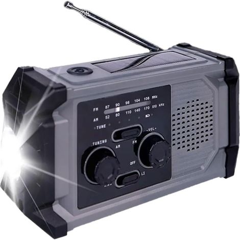Radio à manivelle avec batterie externe de 2000 mAh, AM FM lampe (1/5)