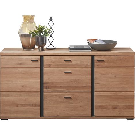 Sideboard mit Esche Massivholzfront STAVEN-36 mit Absetzungen in schwarz matt, B/H/T ca. 170/86/42 cm (1/4)