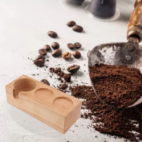 Support à tasseur à café en bois, 3 trous, antidérapant, pour cafés, maisons et restaurants. Couleur bois. (1/5)