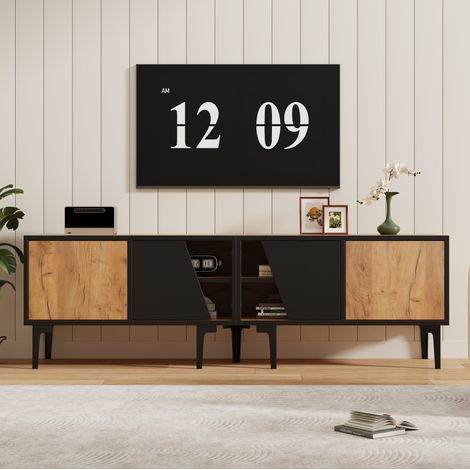 Mobile TV 160x36.5x45 cm color legno naturale e nero in truciolare con 4 vani e 7 piedini (1/5)