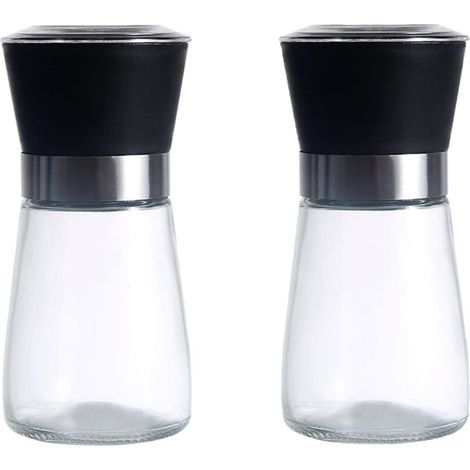 Pepper and Salt, Set of 2 Spice Mills, Adjustable Ceramic Grinder, For Various Spices, Black