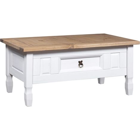 Table basse Table d'appoint pour Salon Chambre - Pin mexicain Gamme Corona Blanc 100x60x45 cm BV100389 - BonneVie (1/5)