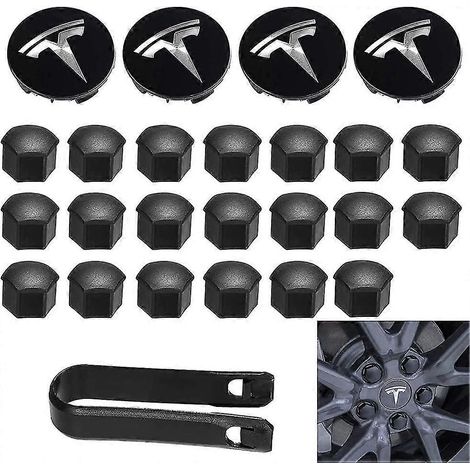 Aerodynamischer Radzierblenden-Satz, Radmutternabdeckungen für Model 3 mit Tesla-Logo, kompatibel mit Tesla Model 3 und Model Y (schwarz) (1/5)
