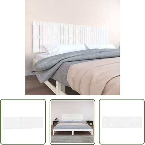 The Living Store Tête de lit murale Blanc 204x3x60 cm Bois massif de pin - Tête De Lit Murale - Tête De Lit Bois - Tête De Lit Blanche - Décoration Chambre - Meuble Chambre (1/5)