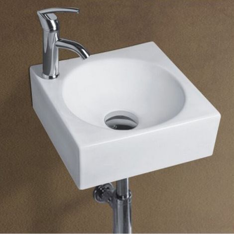 Rue Du Bain – Lave mains carré céramique blanc 29x29 cm – Plage de robinetterie angle gauche – Vasque sans trop plein – Pour petits espaces