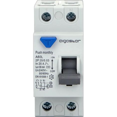 INTERRUTTORE DIFFERENZIALE PURO AIGOSTAR - 2P VOLT 230 A 25 KA 6,0 MA 30 BIPOLARE - 1 pezzo (1/4)