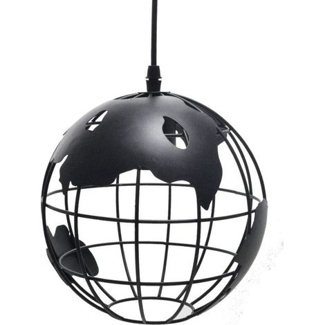 Suspension Vintage Industrielle Globe Lampe de Plafond Luminaire en Boule Métal Diamètre 20cm – Noir (1/4)