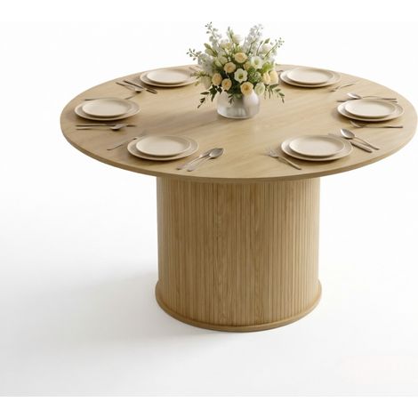 Mesa de comedor redonda 4-6 personas Ø 120 cm madera natural base cilíndrica acanalada HOMVRA (1/5)