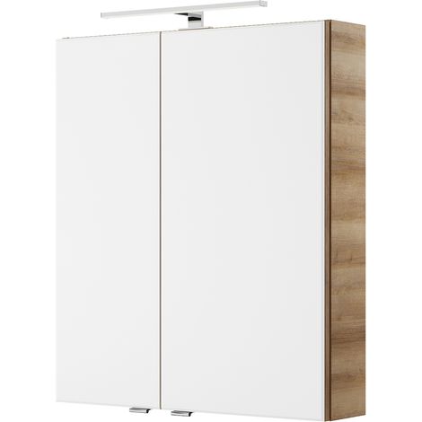 Badezimmer Spiegelschrank mit LED Beleuchtung in Riviera Eiche Nb. VILLATORO-66, B/H/T ca. 60/70,3/14,5 cm (1/5)