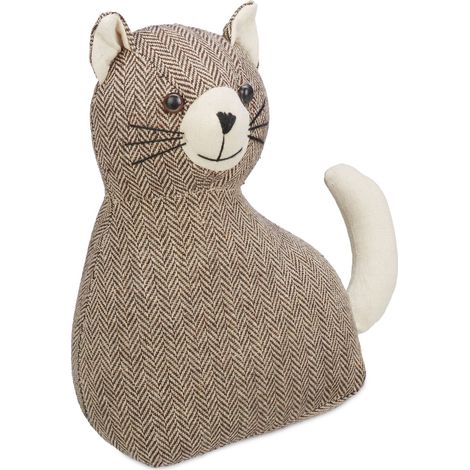Fermaporta simpatico gatto pratico per finestre 20 x 15 x 10 cm in tessuto marrone 130010764